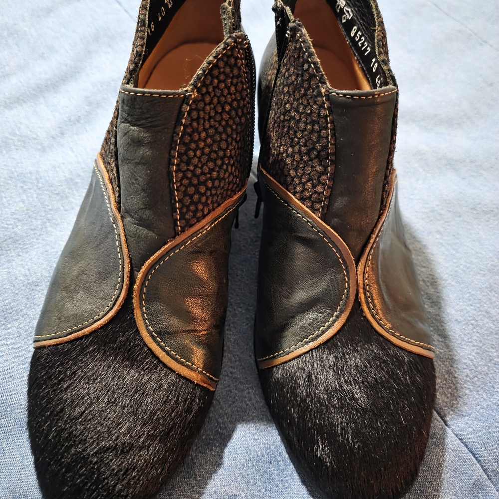 Think! Black, Green, and Brown Ankle Boots